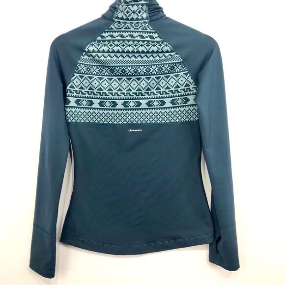 Adidas Climawarm Teal Nordic Pattern Half Zip Thumbhole Running Pullover - Picture 8 of 15